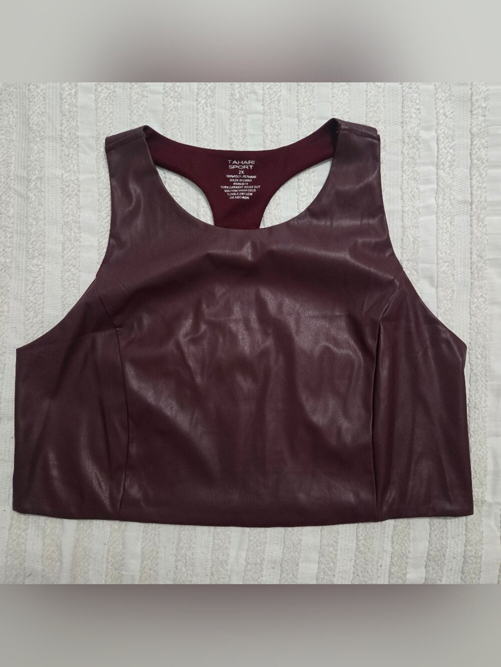 Tahari Sport - Faux Leather Racerback Crop Tank - Burgundy